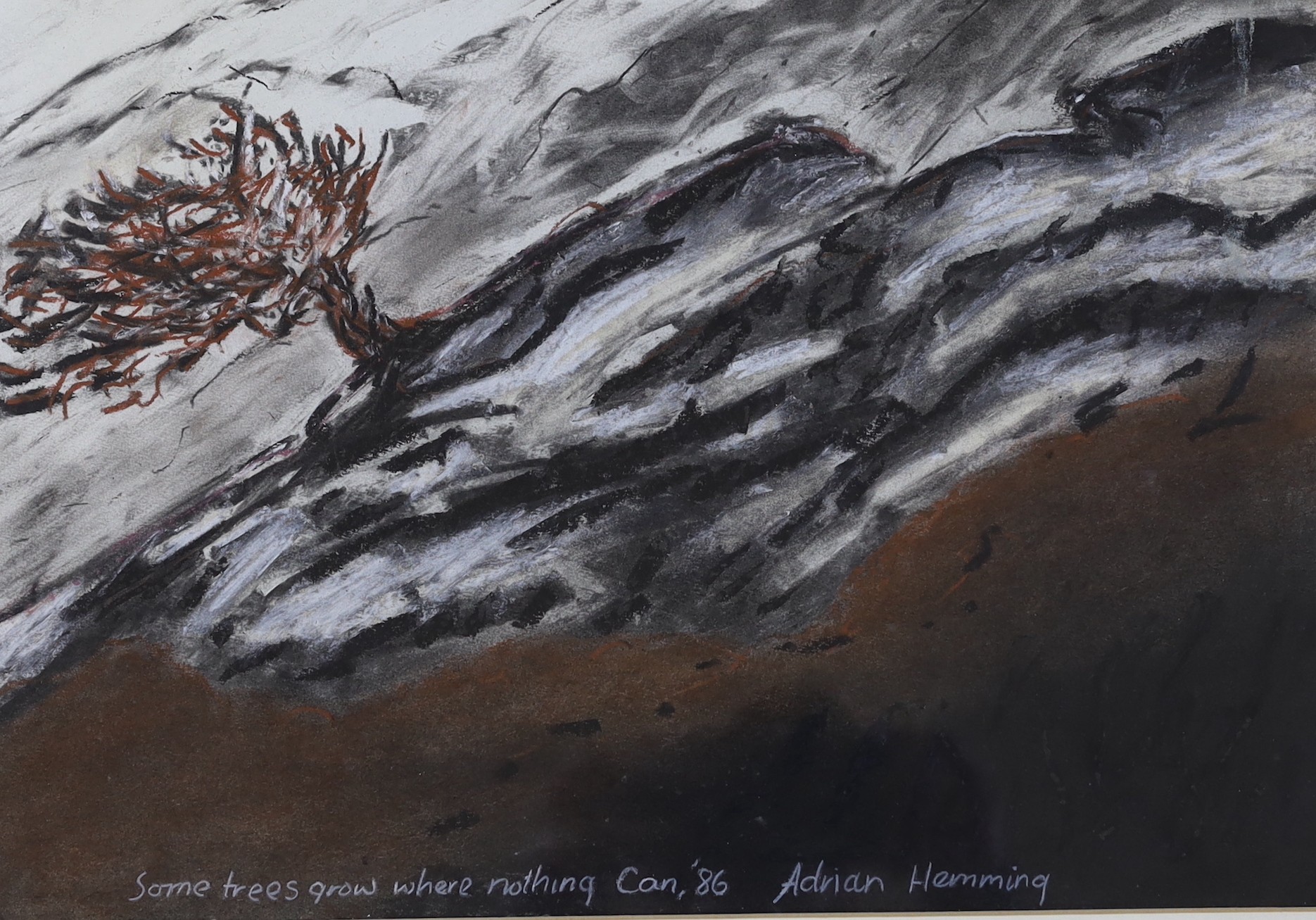 Adrian J. Hemming (b.1945), three pastels, ‘Some trees grow where nothing can’, ‘Walking home in the moonlight’ and ‘The Three Graces Mas St Jerome’, signed and dated '86, 28 x 40cm, framed as one